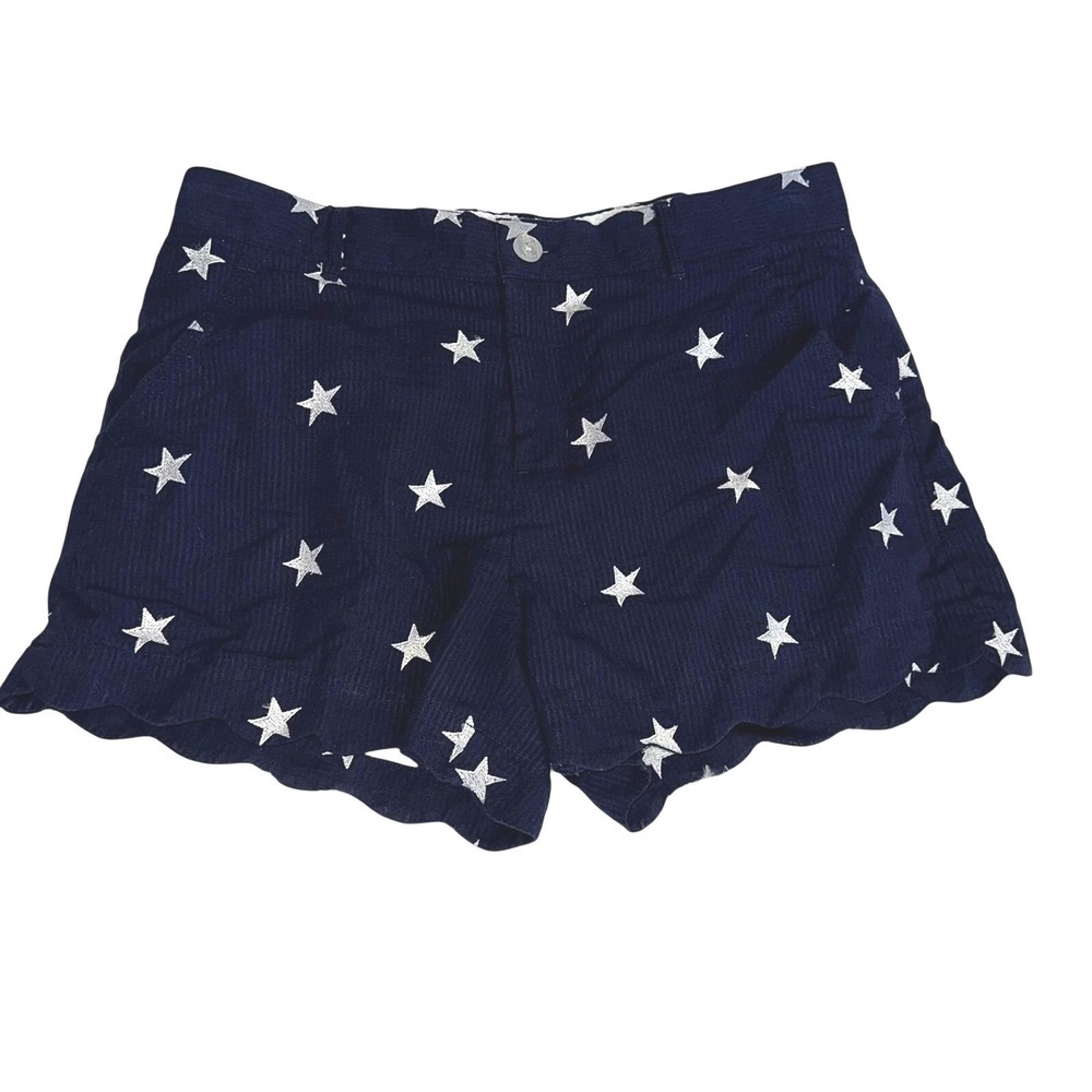 Lauren James Navy Blue Star Print Corduroy Scalloped Hem Shorts Womens Size M - Picture 2 of 6